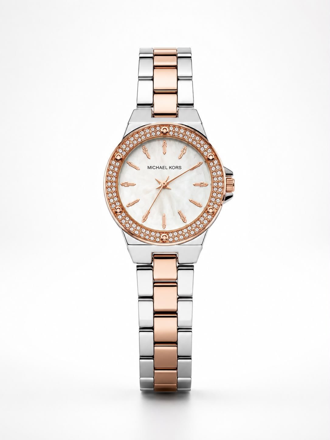 Michael Kors Women's Rose Gold & Silver Crystal Bezel Watch